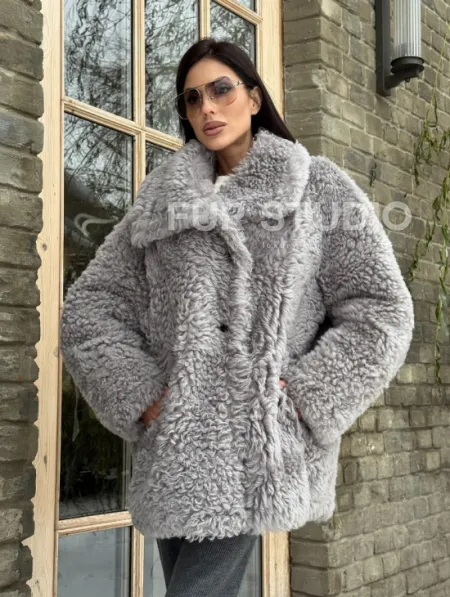 Короткая шубка - дублёнка из овчины - фото 10