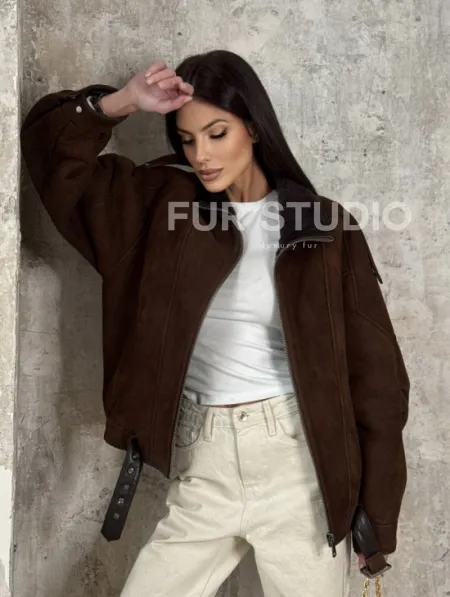 Дубленка - бомбер на молнии из овчины MERINO - фото 0