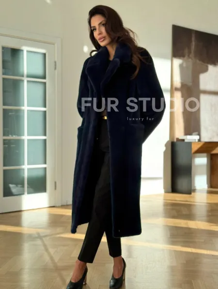 Норковая шуба темно-синего цвета - фото 7
