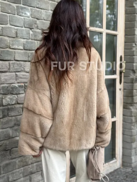 Норковый полушубок - автоледи с куницей - фото 2