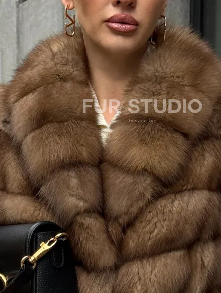 Шуба из куницы с воротником шаль - фото 1