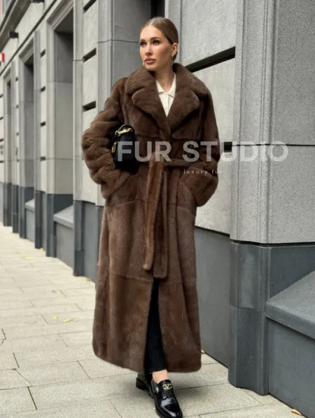 Норковая шуба - цвет соболь - фото 0
