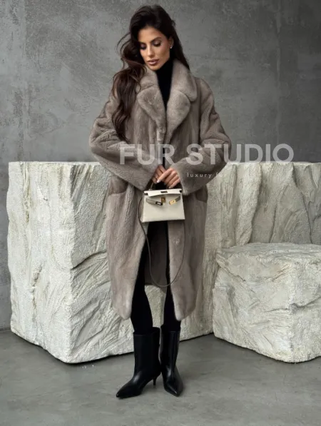 Норковая шуба в сером цвете 