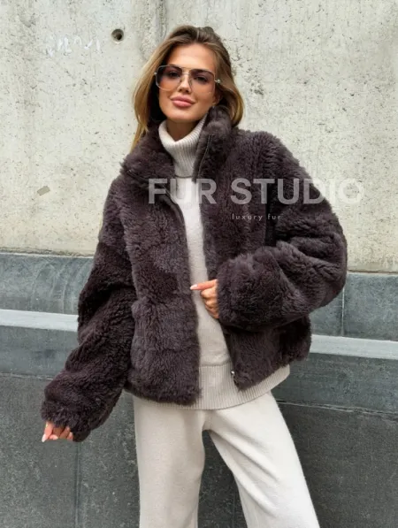 Натуральная двухсторонняя дубленка - бомбер - фото 8