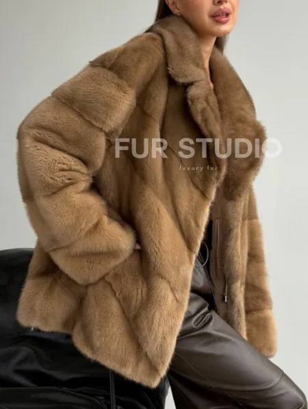 Норковый полушубок - английский воротник - фото 4