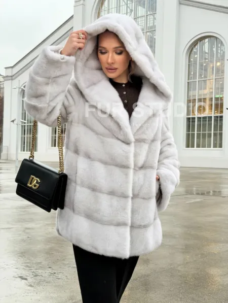Белая норковая шуба с капюшоном - автоледи - фото 14