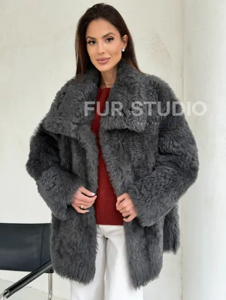 Серая дубленка из тиградо - фото 0