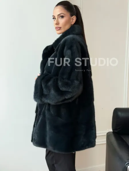 Зеленая норковая шуба - жакет - фото 5