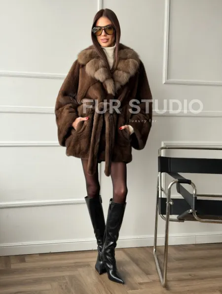 Полушубок автоледи норковый - воротник куница - фото 8