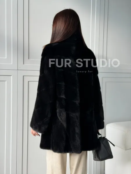 Черная норковая шуба - стойка воротник - фото 11