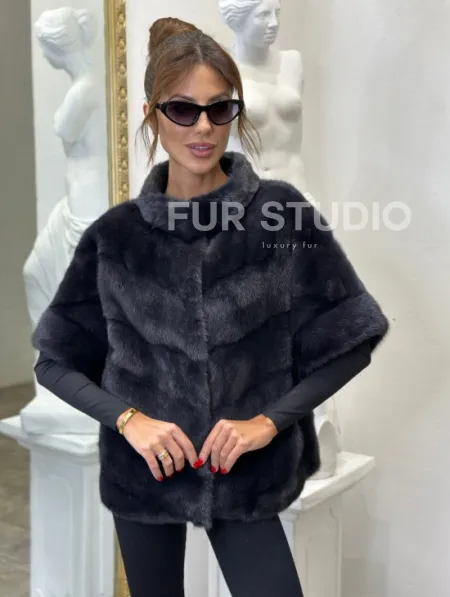 Пуховик /жилет норковый 2в1 - графит - фото 4