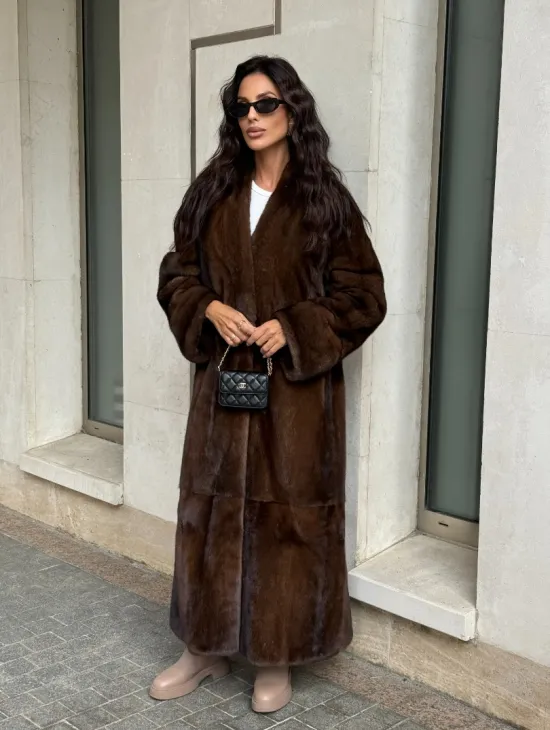 Длинная шуба ВИНТАЖ из меха скандинавской норки без воротника - фото 6