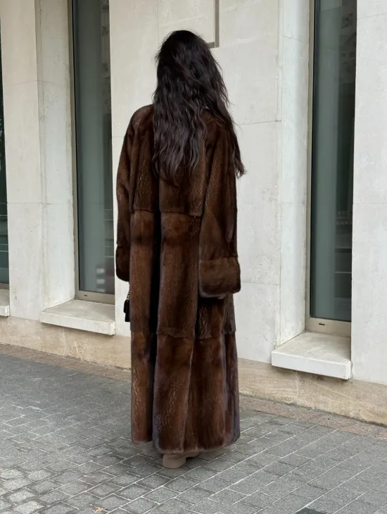 Длинная шуба ВИНТАЖ из меха скандинавской норки без воротника - фото 9