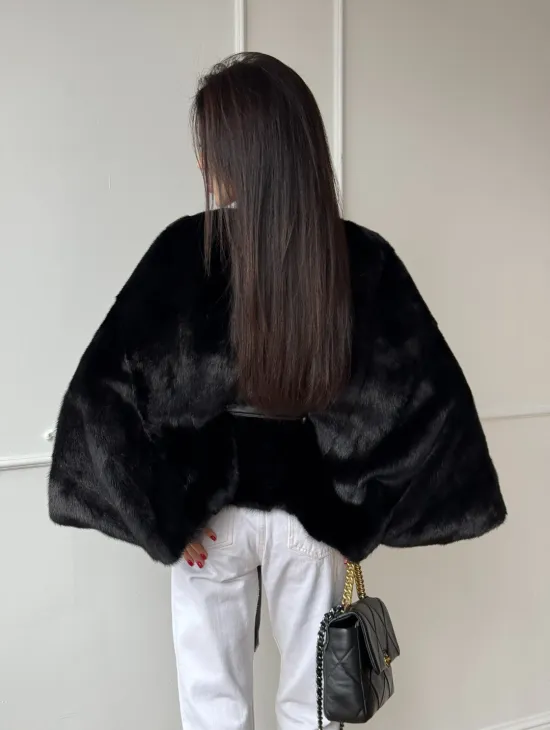 Черная натуральная норковая шуба летучка - фото 3