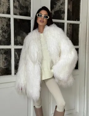 Шуба из меха ламы PREMIUM COLLECTION, английский воротник - фото 1