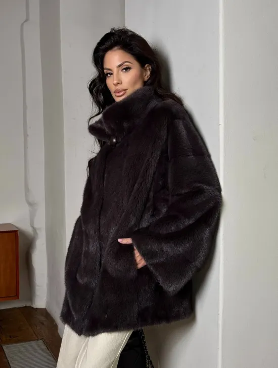 Норковый женский полушубок - автоледи воротник стойка - фото 7