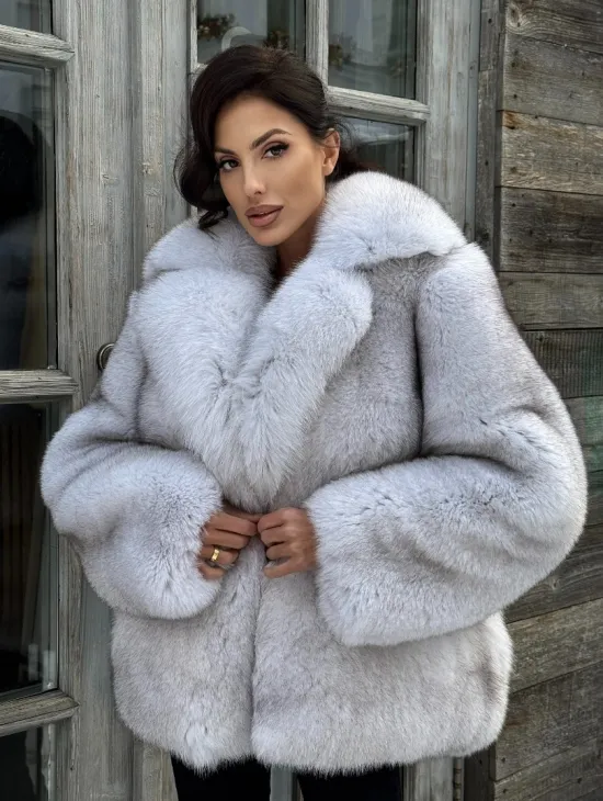 Шуба из финского песца с английским воротником - колотый лёд - фото 6