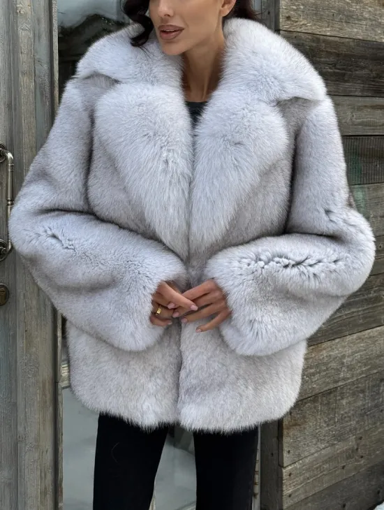 Шуба из финского песца с английским воротником - колотый лёд - фото 3