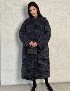 Длинная шуба из каракуля в цвете графит - фото 4