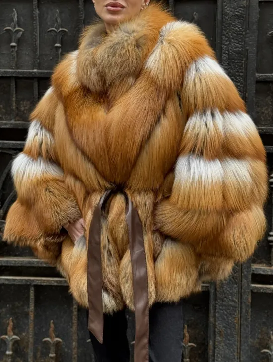 Шуба - пончо из меха рыжей (огненной) лисы - фото 2