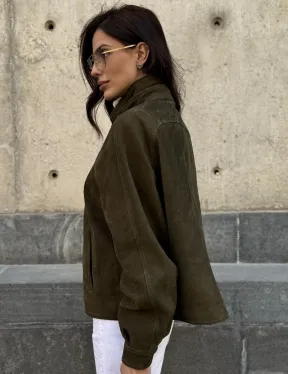 Женский замшевый блейзер - стойка воротник - фото 6