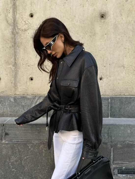 Красивая черная кожаная куртка - рубашка из кожи Joomba - фото 11