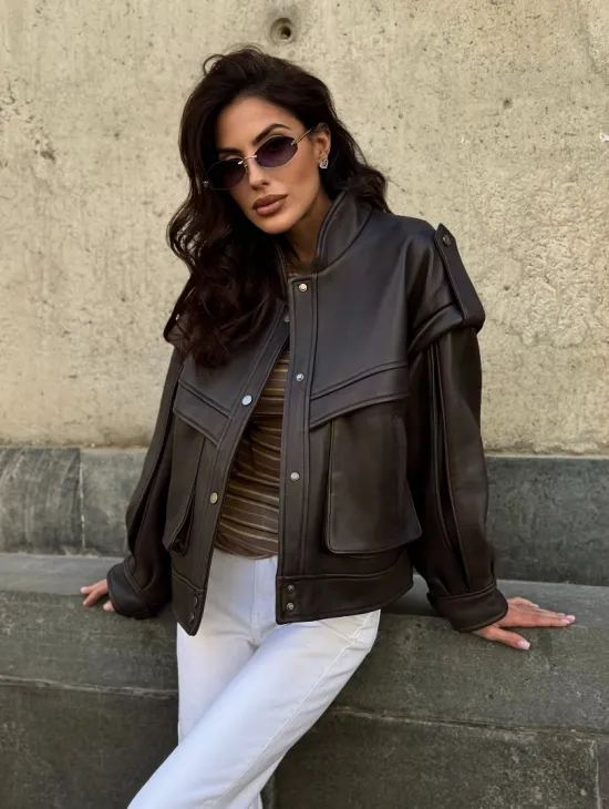 Кожаная коричневая куртка Retro Vintage - фото 0