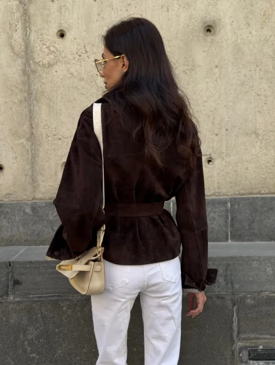 Жакет - куртка из замшевой кожи LUX с поясом - фото 6