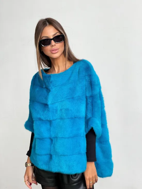 Свитер из меха норки в цвете лагуна - фото 2