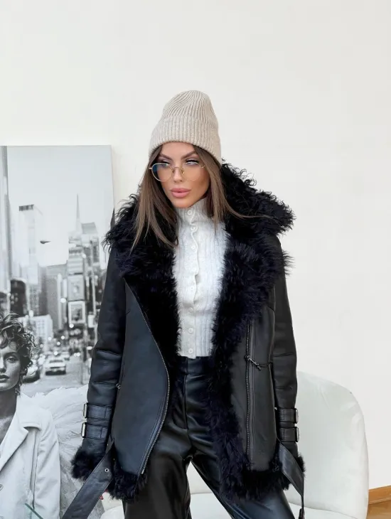 Стильная дубленка из натуральной овчины Тиградо - фото 1