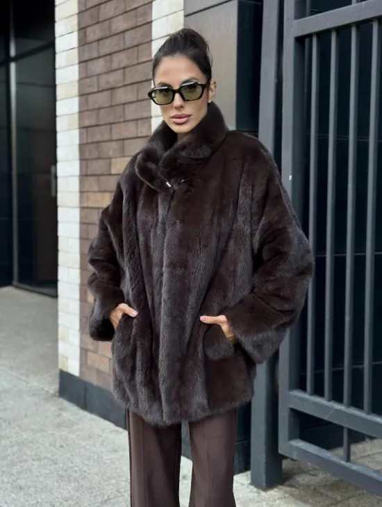 Полушубок автоледи из меха норки - стойка воротник - фото 4