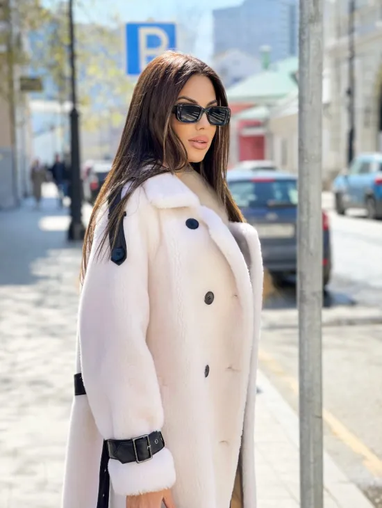 Белая шерстяная шуба - тедди - фото 1