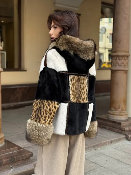 Женская меховая куртка с капюшоном из аукционной норки- черная - фото 8