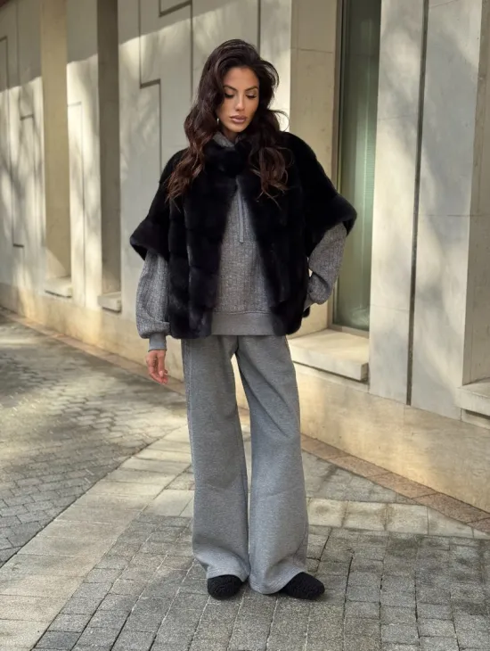 Женская меховая норковая куртка -темный графит - фото 10