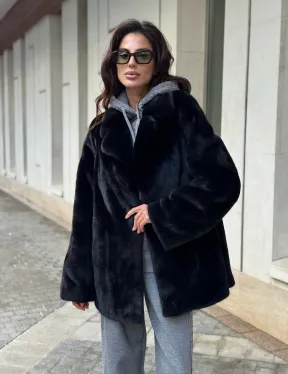 Полушубок женский из норки - черный - фото 10