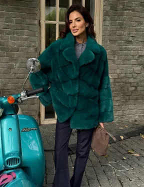Полушубок норковый - цвет изумруд - фото 7