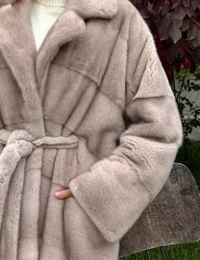 Длинная норковая шуба с поясом - фото 1