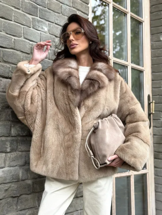 Норковый полушубок - автоледи с куницей - фото 8