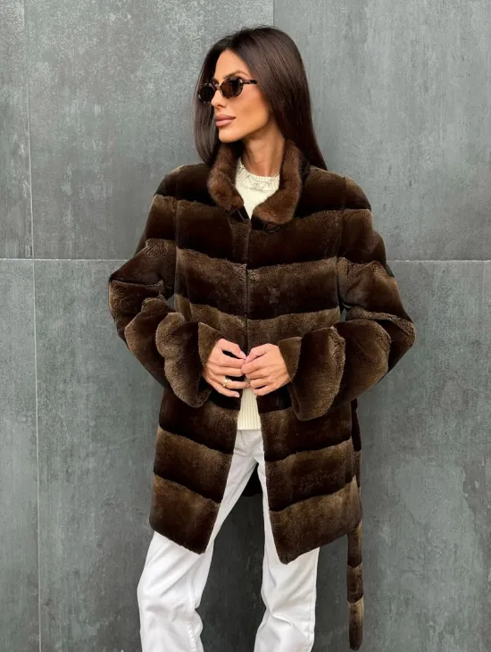 Шуба из кролика с норковым воротником - фото 3