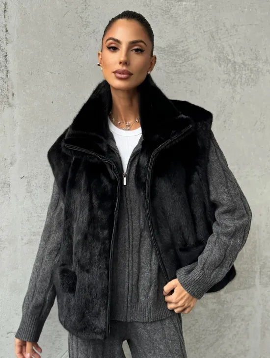 Черная норковая жилетка - фото 0