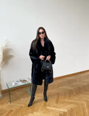 Норковая шуба синего цвета - фото 6