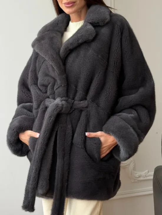 Шуба норковая летучая мышь - графит - фото 1