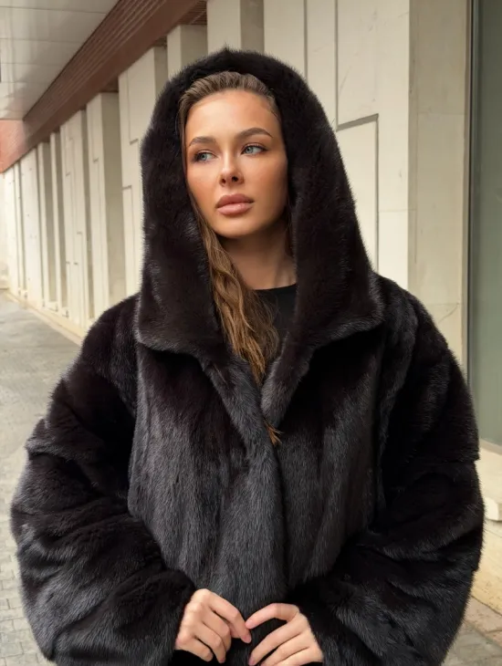 Норковая шуба с капюшоном - фото 8