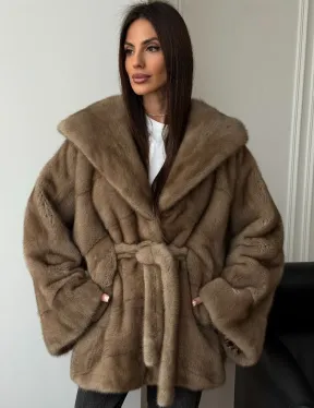 Норковая шуба пастель с капюшоном - фото 0