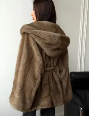 Норковая шуба пастель с капюшоном - фото 7