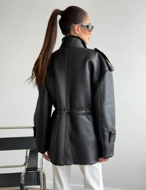 Черная куртка - дубленка из испанского мериноса - фото 5