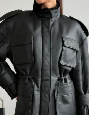 Черная куртка - дубленка из испанского мериноса - фото 1