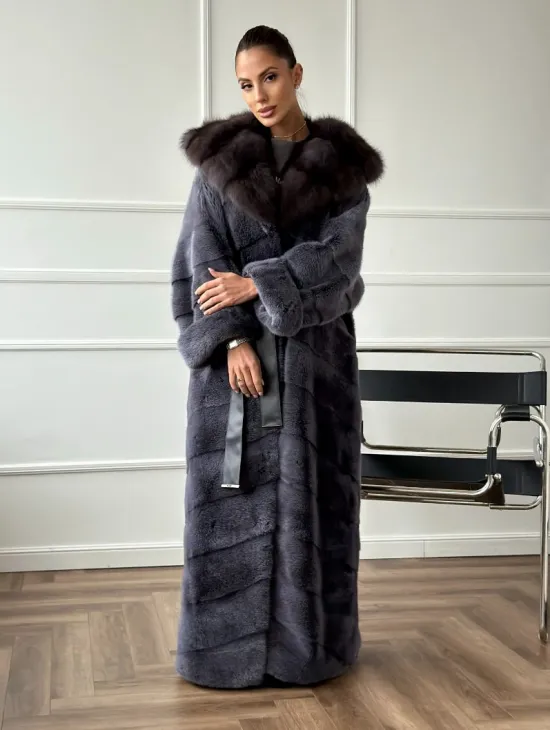 Длинная норковая шуба в пол с капюшоном куница - фото 8