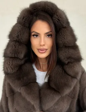 Меховой норковый полушубок с капюшоном куница - фото 5