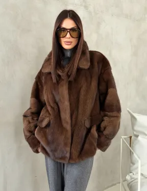 Короткая норковая шуба под соболь - фото 12